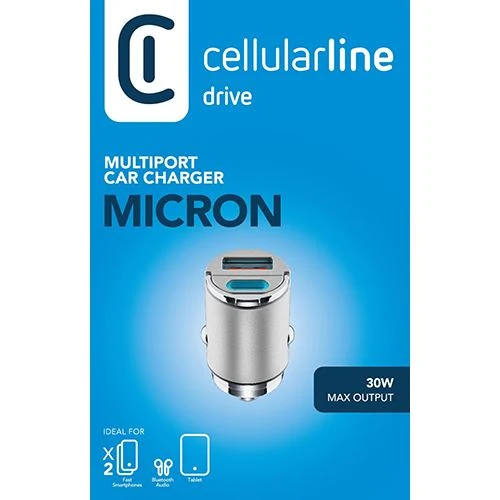 Carregador de Isqueiro Cellular Line Drive Micron USB+ USB TIPO C - Prateado - Conjunto de 4