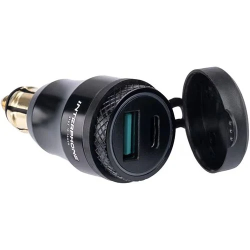 Carregador USB+USB-C para Mota Interphone - Preto com Fixação Universal