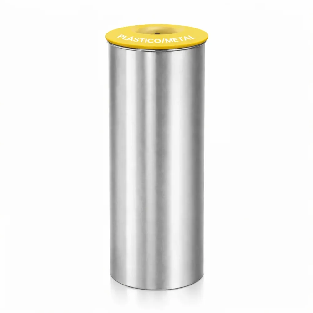 Ecoponto Inox Cilíndrico Individual com Tampa Amarela