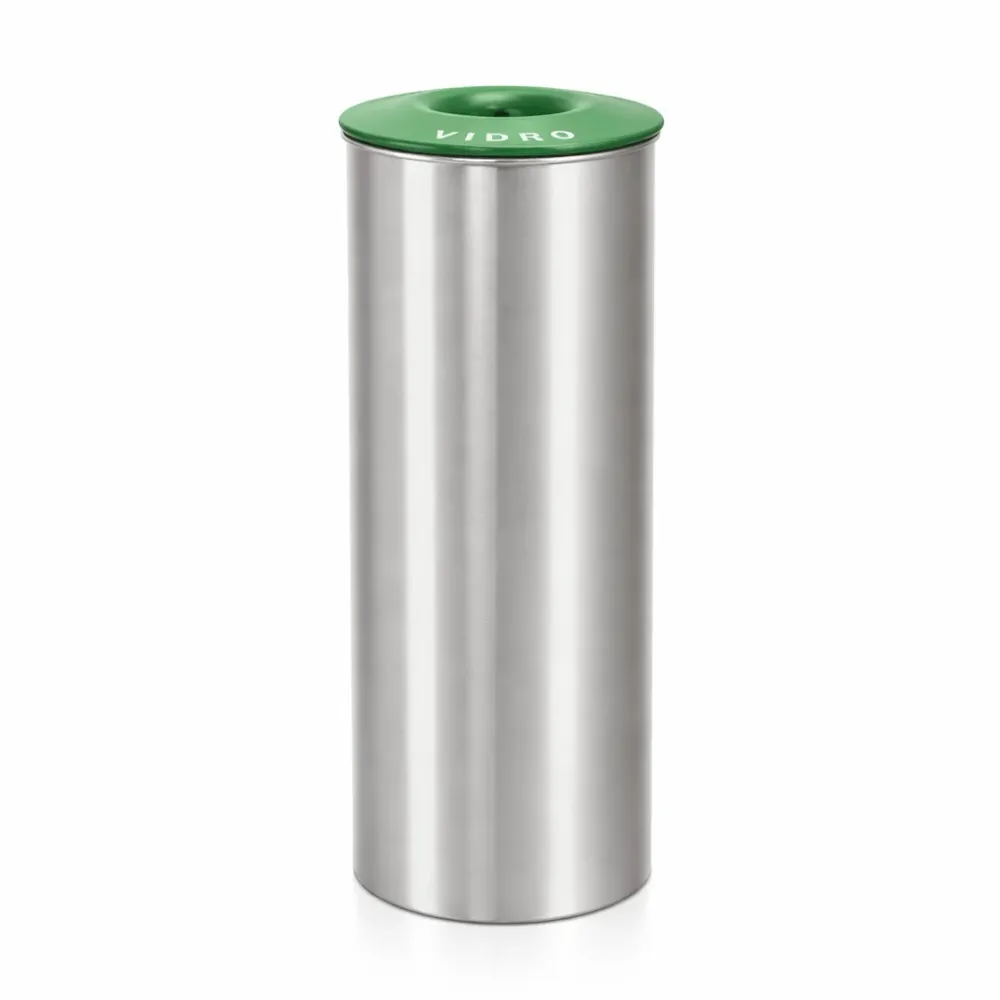 Ecoponto Inox Cilíndrico Individual com Tampa Verde