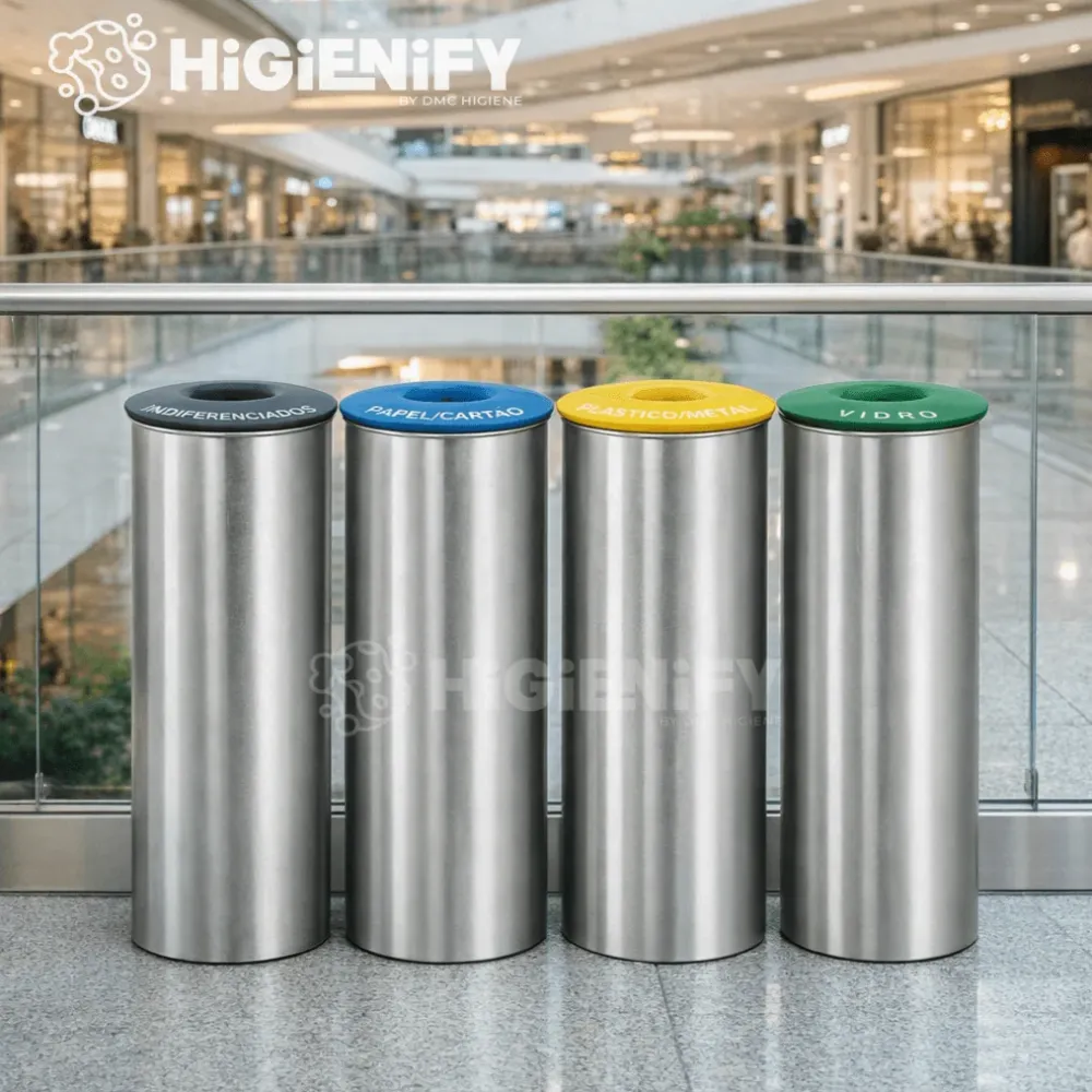 Ecoponto Inox Cilíndrico Individual com Tampa Verde
