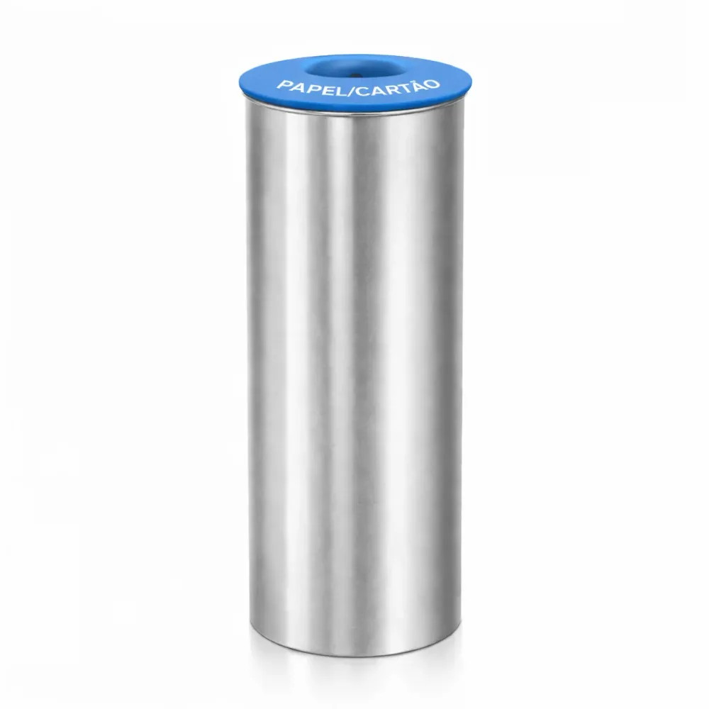 Ecoponto Inox Cilíndrico Individual com Tampa Azul
