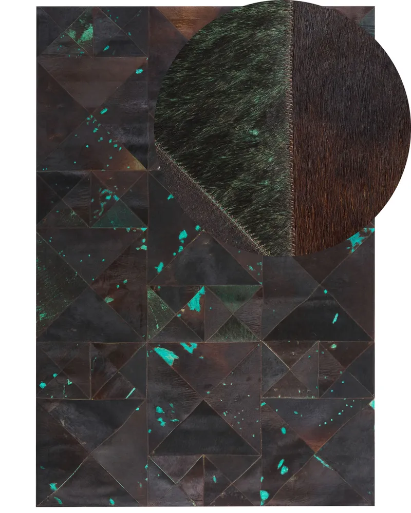 Cowhide Area Rug 160 x 230 cm Castanho Turquoise ATALAN