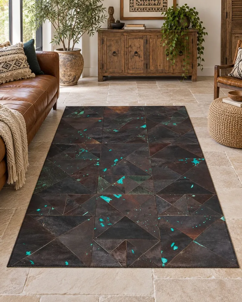 Cowhide Area Rug 160 x 230 cm Castanho Turquoise ATALAN