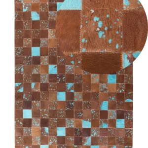 Cowhide Area Rug 160 x 230 cm Castanho and Blue ALIAGA