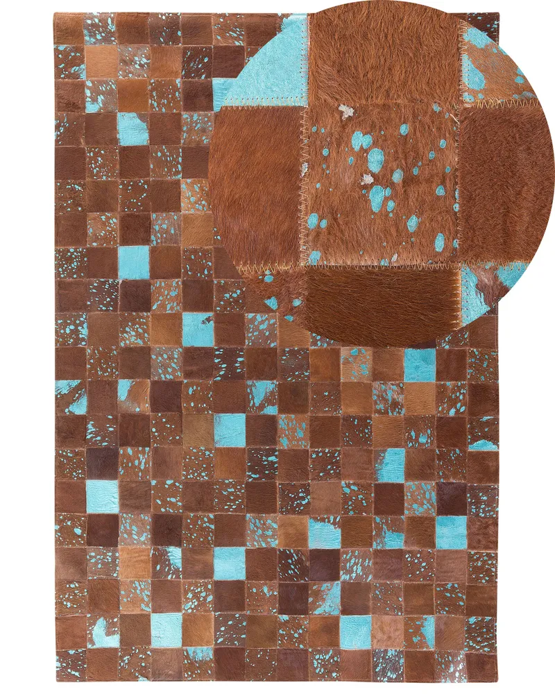 Cowhide Area Rug 160 x 230 cm Castanho and Blue ALIAGA