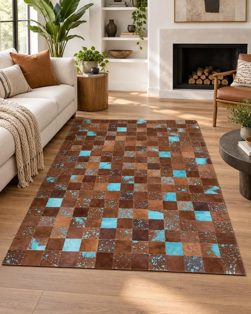 Cowhide Area Rug 160 x 230 cm Castanho and Blue ALIAGA