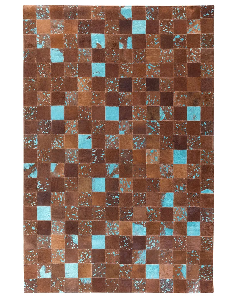 Cowhide Area Rug 160 x 230 cm Castanho and Blue ALIAGA