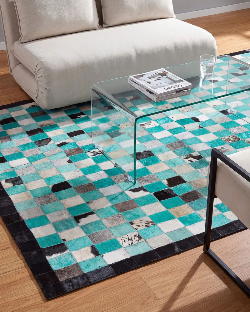 Cowhide Area Rug Turquesa and Grey 160 x 230 cm NIKFER