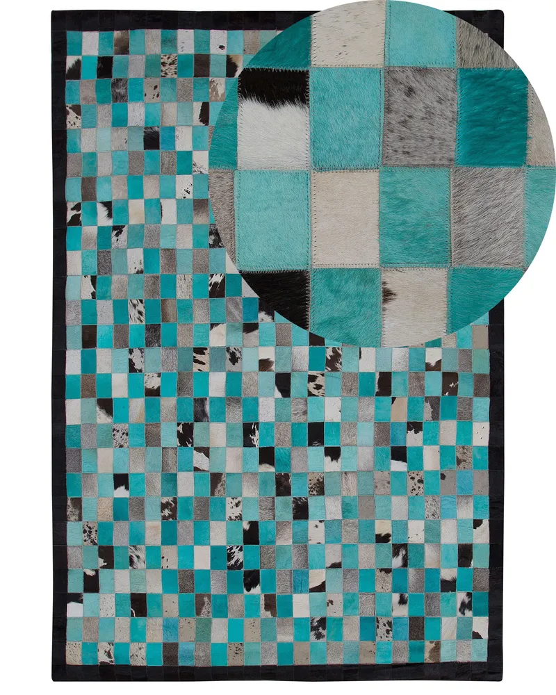 Cowhide Area Rug Turquesa and Grey 160 x 230 cm NIKFER