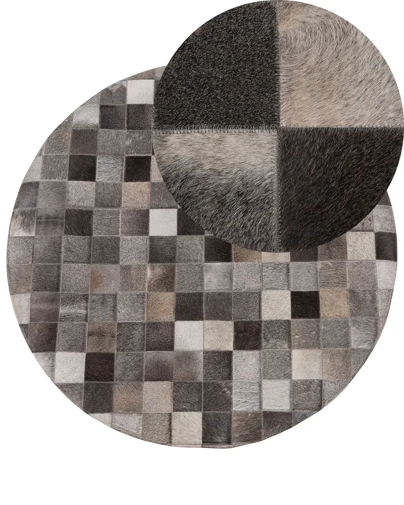 Round Cowhide Area Rug ⌀ 140 cm Grey BERGAMA