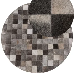 Round Cowhide Area Rug ⌀ 140 cm Grey BERGAMA