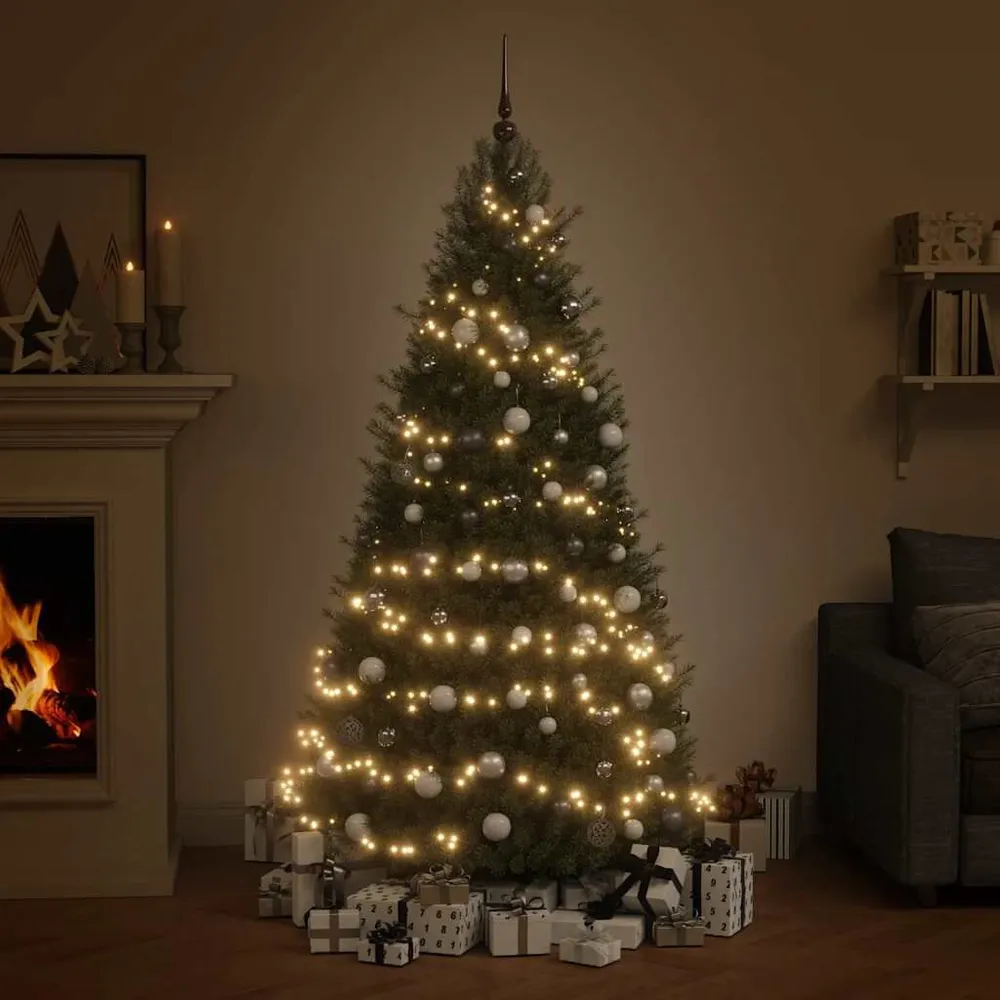 Conj. de bolas de natal 120 pcs + pico e 300 LEDs branco/cinza