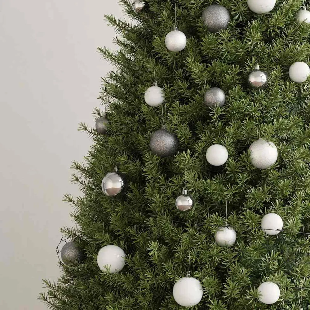 Conj. de bolas de natal 120 pcs + pico e 300 LEDs branco/cinza