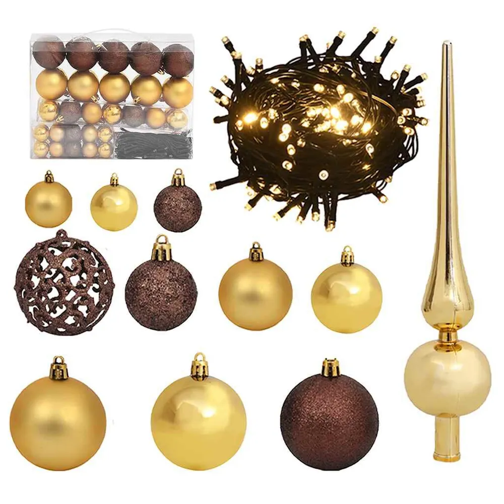 Conj. de bolas de natal 61pcs com pico e 150 LEDs dourado/bronze