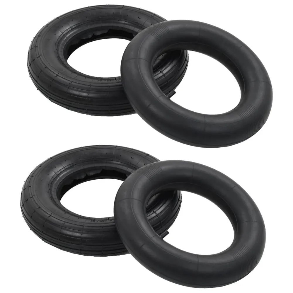 Conj. pneus e câmaras para carrinho mão 4 pcs 3.50-8 4PR borracha