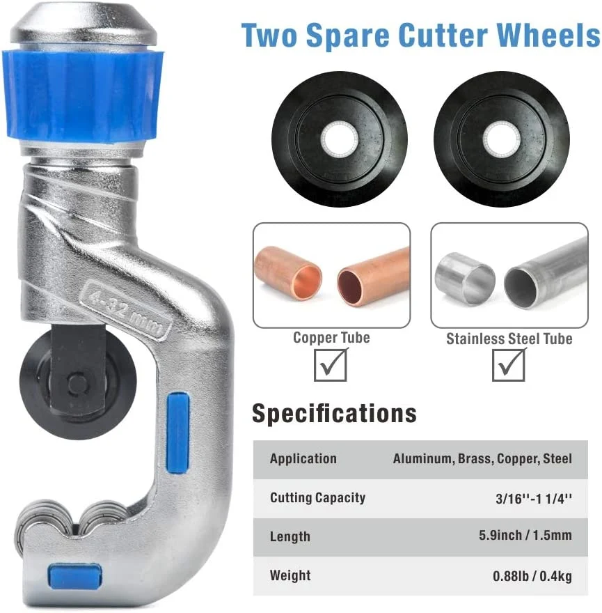 Cortador de tubos de cobre CT-532, de 3/16 pol. 1-1/4 pol., para ço inoxidável, cortador de tubos CSST com 2 lâminas de re...