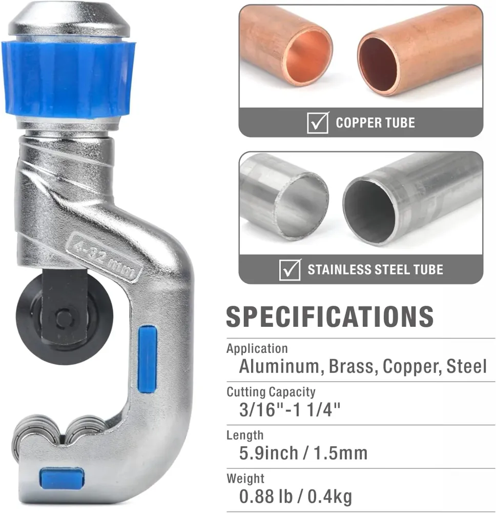Cortador de tubos CT-532 e CT-207, conjunto de ferramentas para rebarbação de tubos, cortador de tubos de 3/16 pol. 1 1/4...