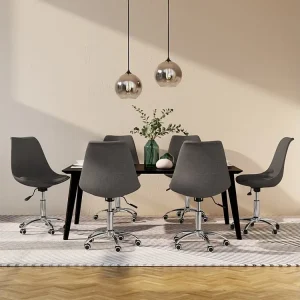Resistente para Viagem Cadeiras de jantar giratórias 6 pcs tecido cinzento-escuro