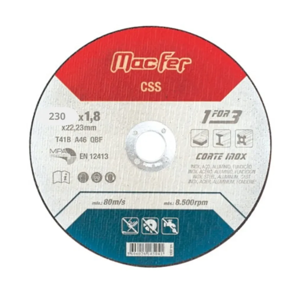 Disco abrasivo corte inox CSS 230mm 10 unidades