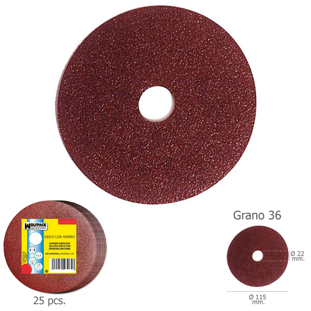 Disco de Lixa de Ferro 115x22 mm. Grão 36 (Pacote com 25 unidades)
