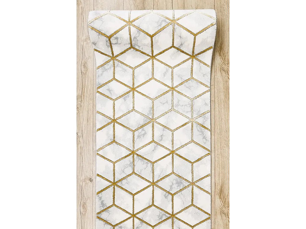 Passadeira EMERALD exclusivo 1014 glamour, à moda cubo creme / ouro 80x570 cm