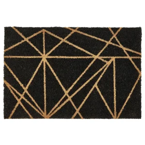 Tapete de entrada com comum geométrico em fibra de coco preta 40 x 60 cm KISOKOMA
