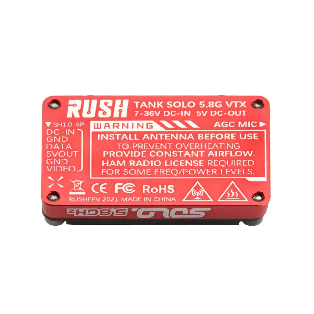 RushFPV Rush Tank SOLO 1W 5.8GHz VTX - 5V 1A 48CH PIT/25/400/600/800/1000mW Transmissor de vídeo FPV