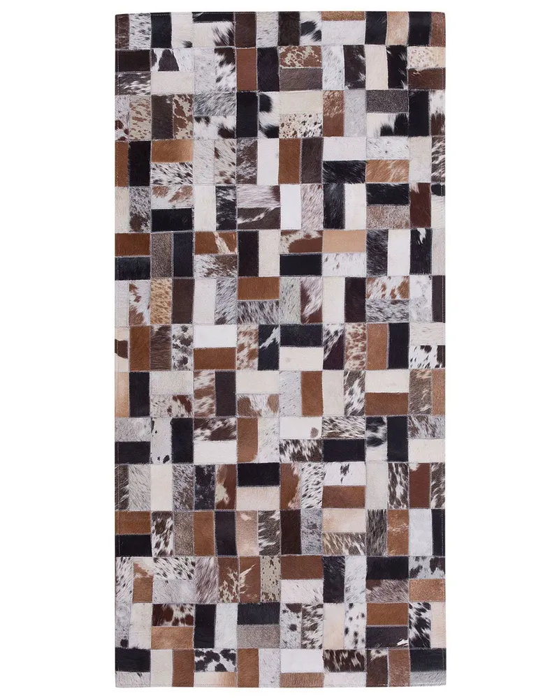 Tapete em pele genuína castanha e creme 80 x 150 cm CESME