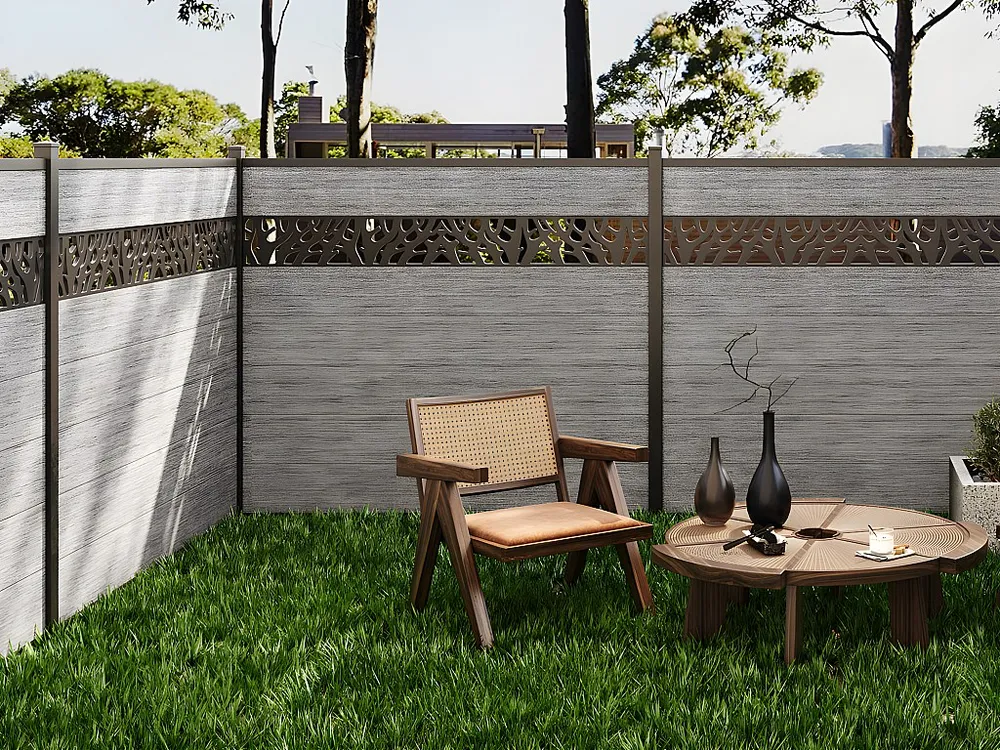 Painéis vedação para enterrar A181 cm kit 7 lâminas decoração + 2 postes cinza-claro ENOLA