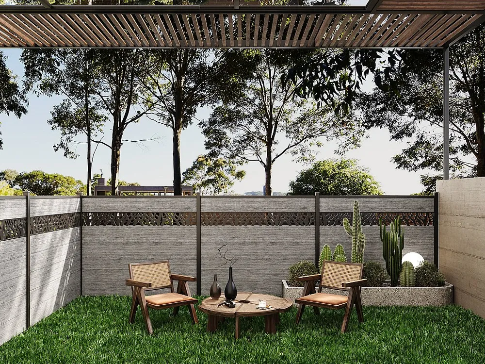 Painéis vedação para enterrar A181 cm kit 7 lâminas decoração + 2 postes cinza-claro ENOLA