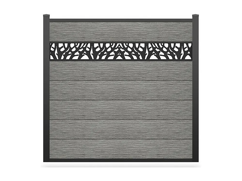 Painéis vedação para enterrar A181 cm kit 7 lâminas decoração + 2 postes cinza-claro ENOLA