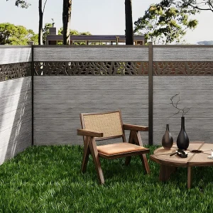 Painéis vedação para enterrar A181 cm kit 7 lâminas decoração + 2 postes cinza-claro ENOLA