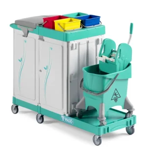 TTS Carro limpeza Magic Line 380E – com Porta-Sacos de 120 L, Zona de Arrumação e Sistema de Lavagem com Espremedor
