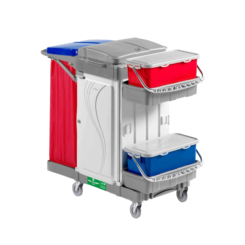 FILMOP Carro de Limpeza ALPHA 3306700 com Suporte de Saco Dobrável e Baldes Top-Down®