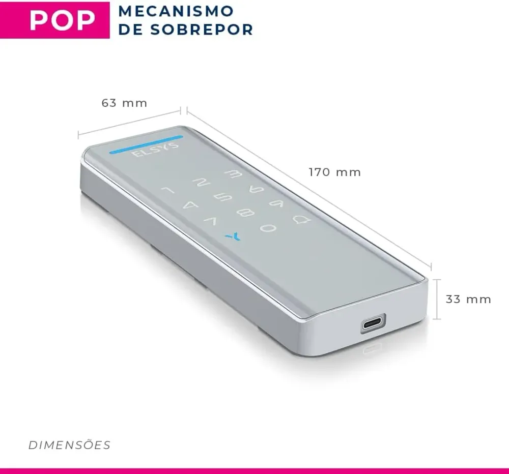 Fechadura Eletrônica Digital Sobrepor Prata Elsys ESF-DS1100V – Prata