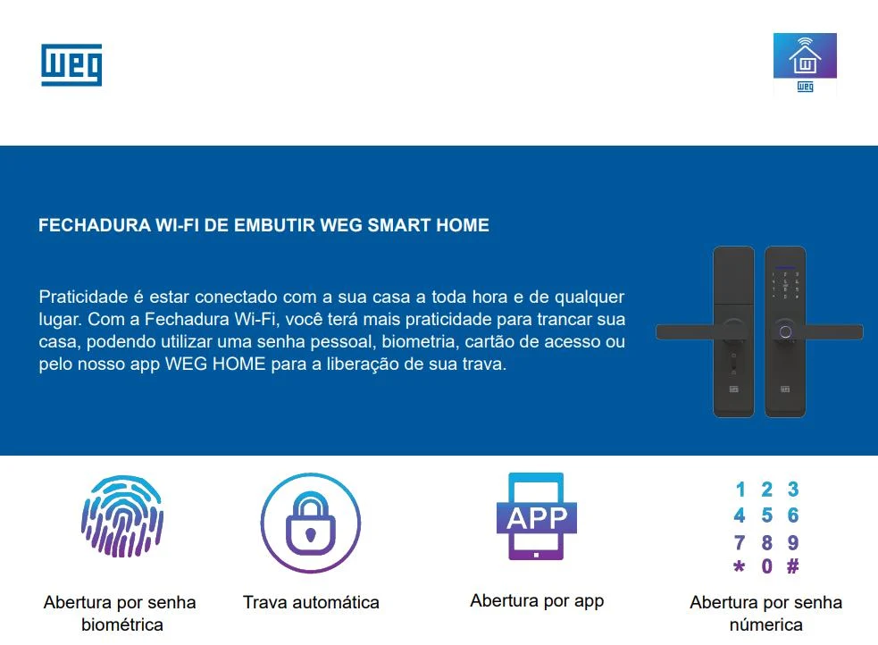 FECHADURA EMBUTIR SMART WIFI BIOMETRICA ALEXA GOOGLE HOME WEG