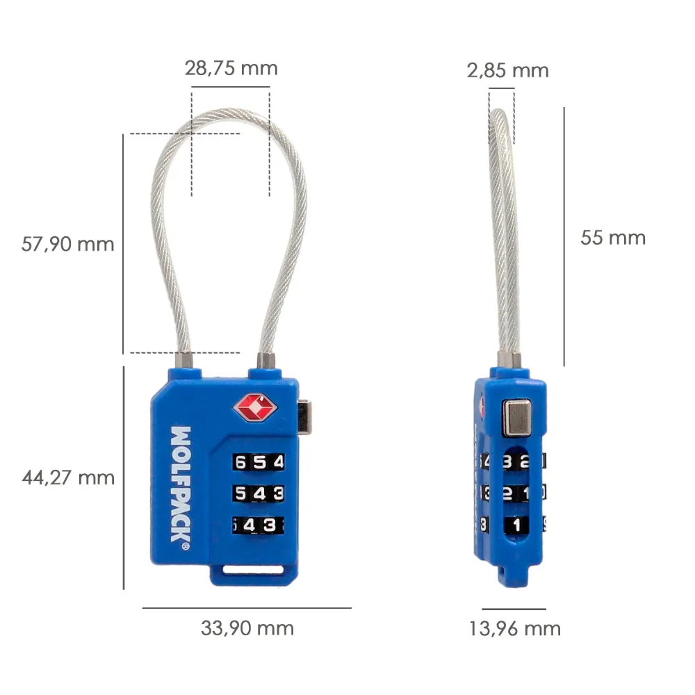 Cadeado de seguranç TSA de 3 dígitos para bagagem com cabo de ço. Cadeado de combinação para malas, viagens, mochilas e se...