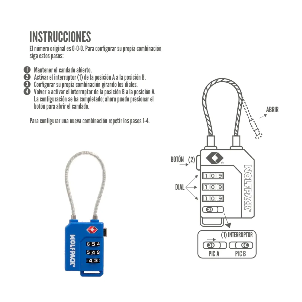 Cadeado de seguranç TSA de 3 dígitos para bagagem com cabo de ço. Cadeado de combinação para malas, viagens, mochilas e se...