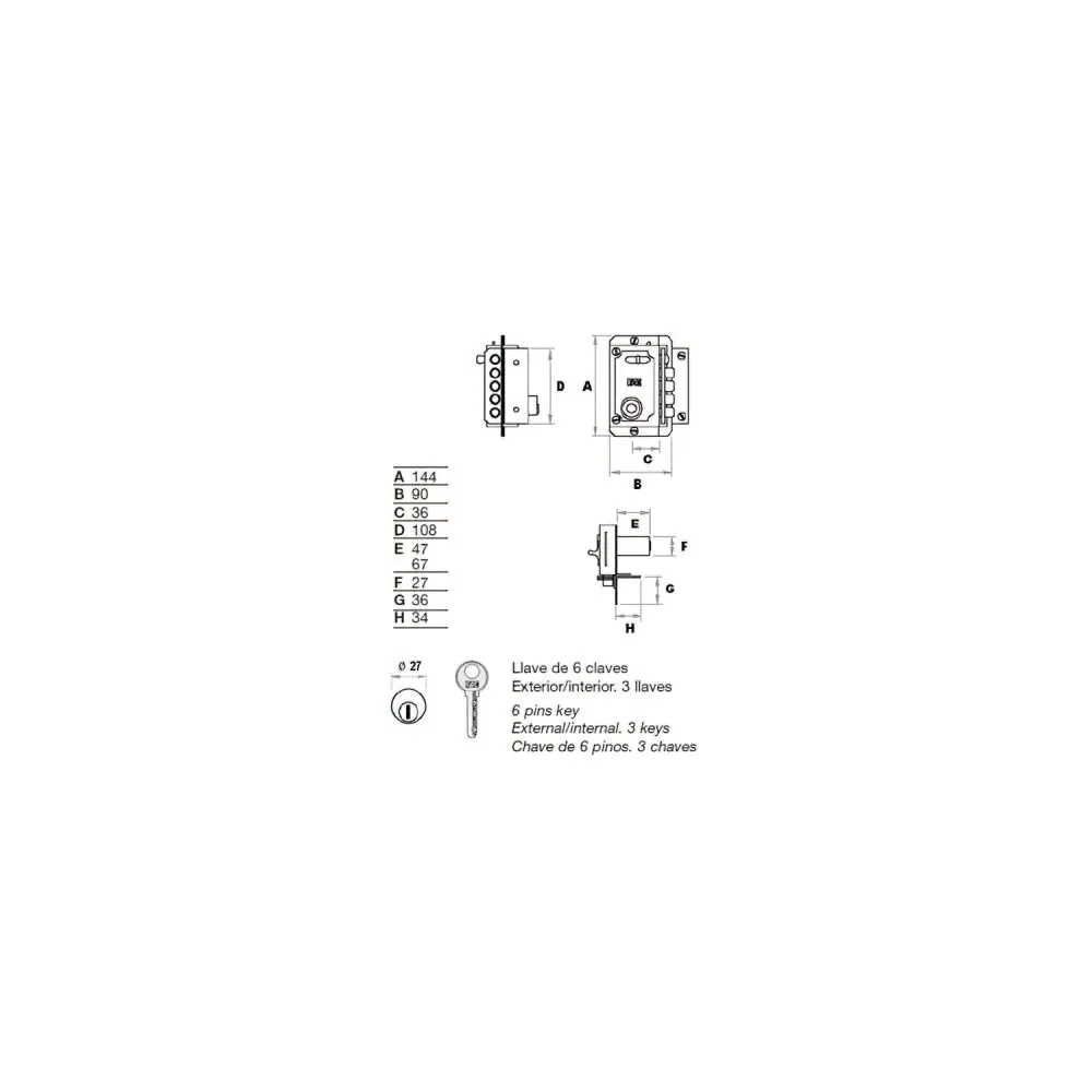 Fac S 90 Lock Cilindro Esquerdo Pintado 70