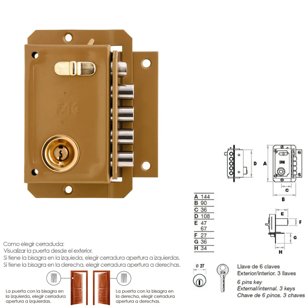 Fac S 90 Lock Pintado Cilindro Direito 70