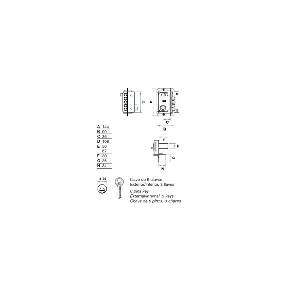 Fechadura Fac S 90 P Pintada Cilindro Direito 70