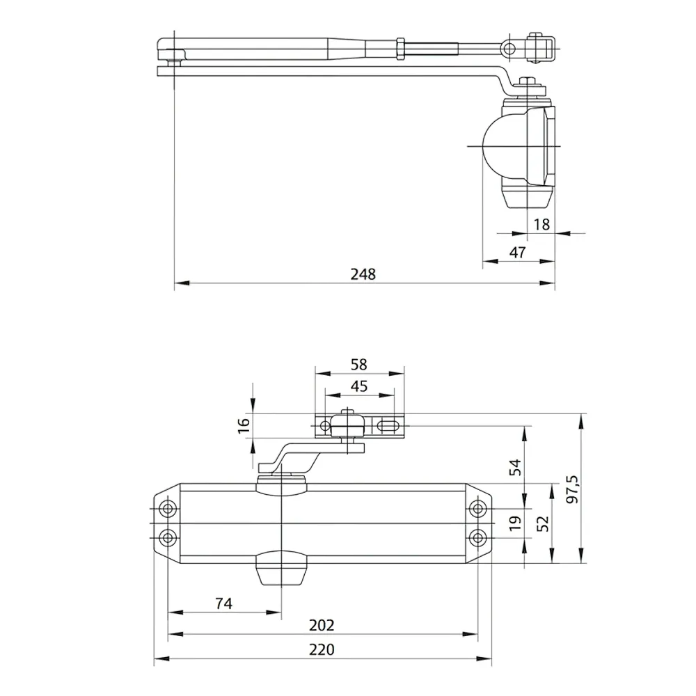 Fechador de porta Tesa DC120 F2-4 sem retentor prateado