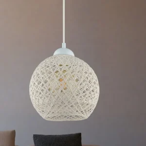 Suspensão Berleda D22cm Metálico Branco e Algodão Branco | ço Cromado | Resistente