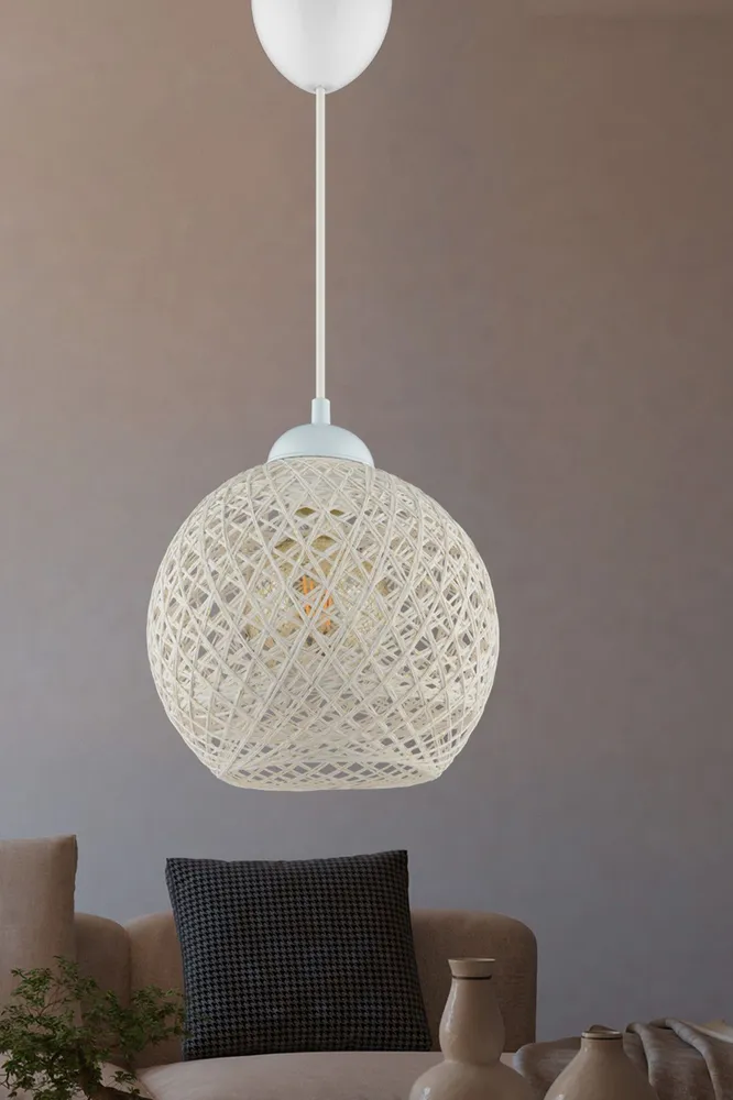 Suspensão Berleda D22cm Metálico Branco e Algodão Branco | ço Cromado | Resistente