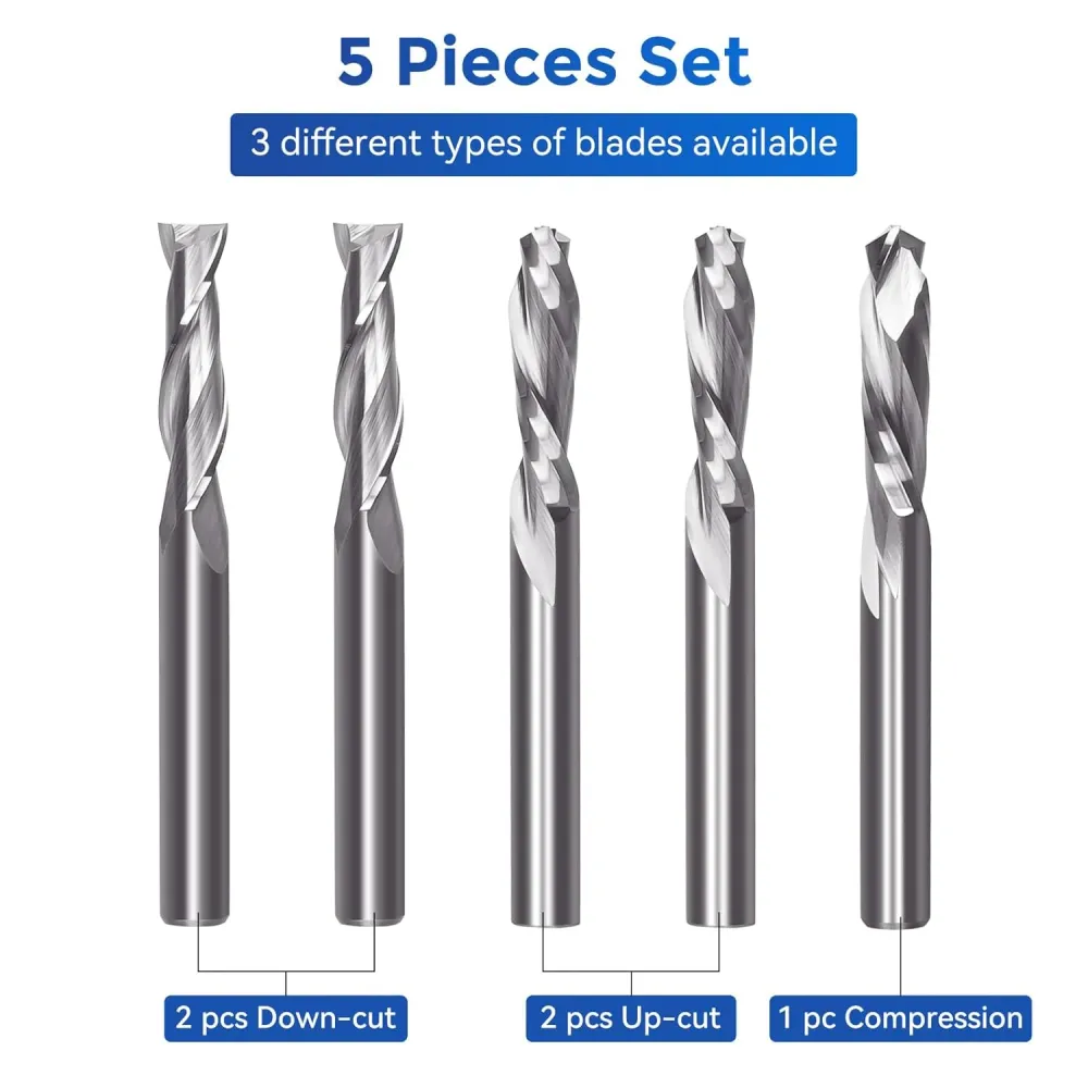 5PCS CNC Router Bits 1/4 Inch Shank Wood Cut, Carving
