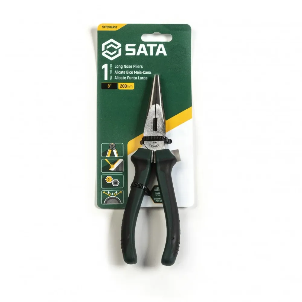 Alicate Bico Meia Cana Longo Isolado 8" Vde St70102ast Sata