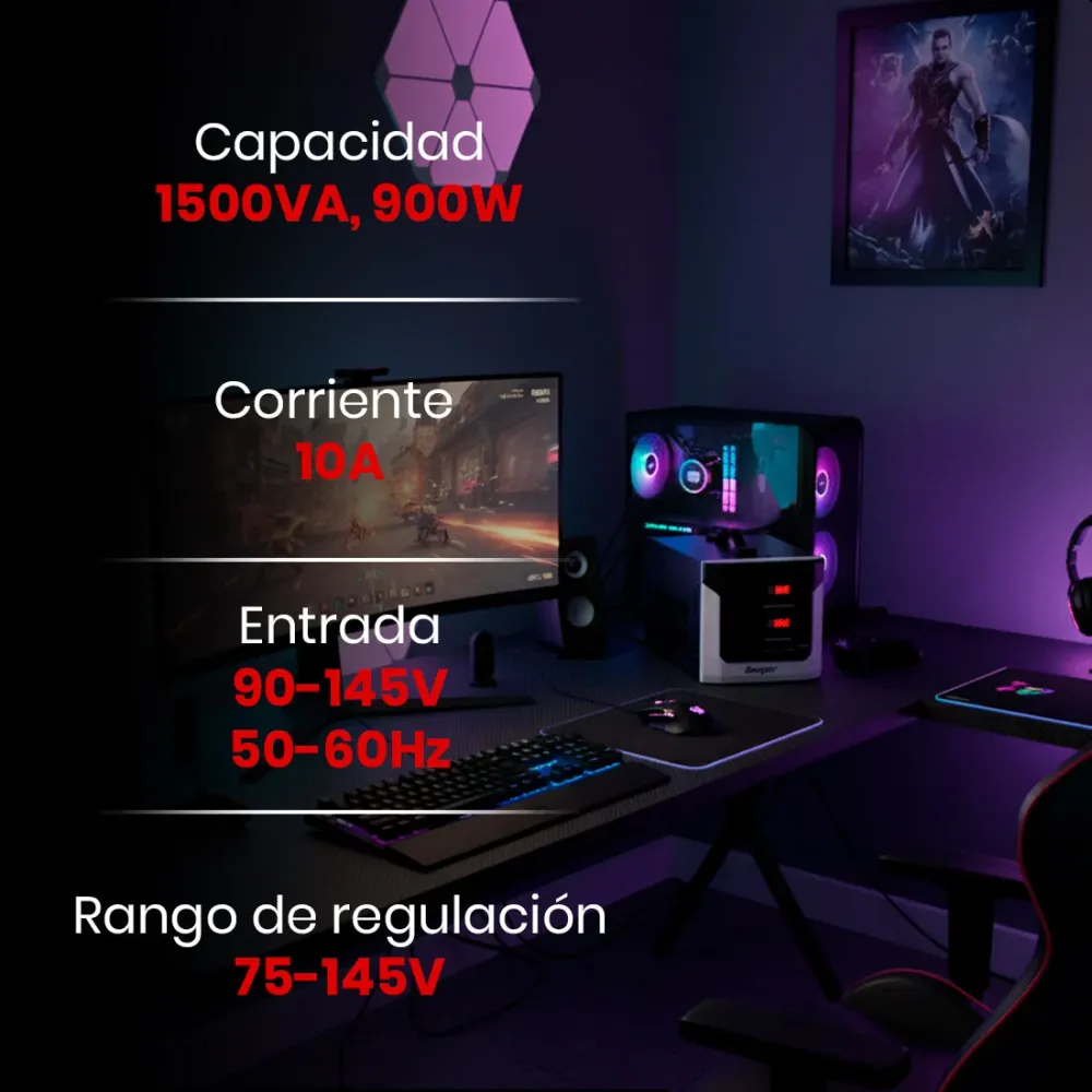 Regulador de Voltaje 1500VA-900W 2 contactos, ENERGIZER AVANT PROJECTS