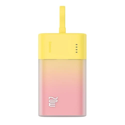 Baseus Popsicle 5200 mAh 20 W, cabo Lightning + USB-C - Amarelo-Rosa