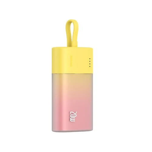Baseus Popsicle 5200 mAh 20 W, cabo Lightning + USB-C - Amarelo-Rosa